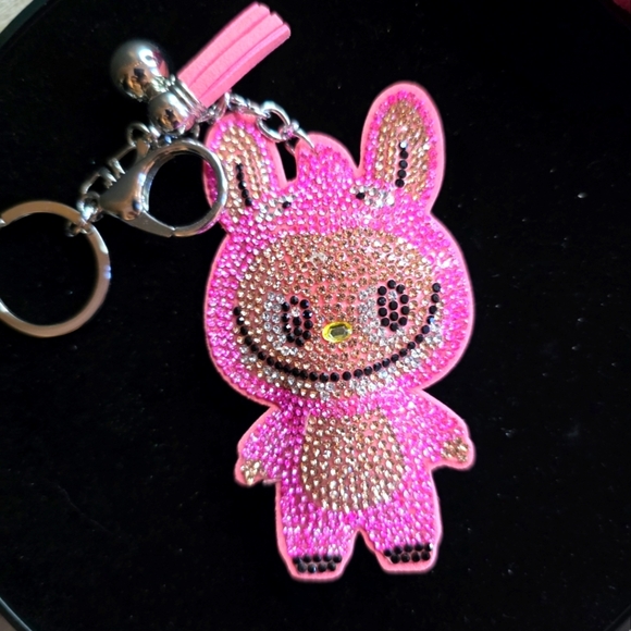 Pink Bling Labubu Rhinestone Keychain – Sparkly Bag Charm - Picture 2 of 3